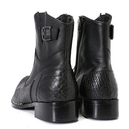 Mens Top-Grain Leather Snake-Embossed Western Ankle Boots