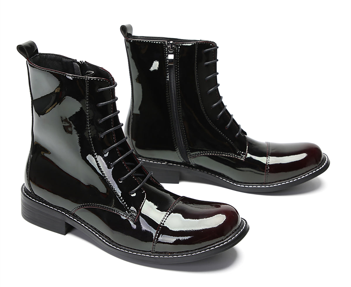 Mens Patent Leather Casual Dress Western Oxfords Boots