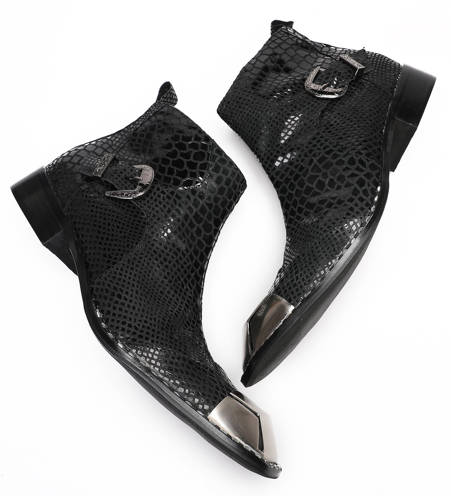 Mens Metal Square Toe Zipper Buckle Dress Ankle Western Boots