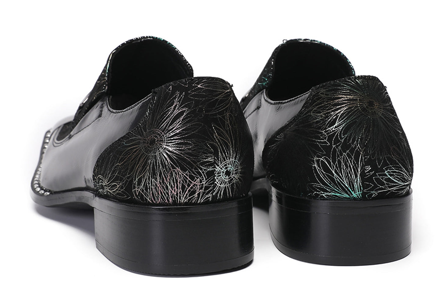 Mens Genuine Leather Sequin Metal Square Toe Western Loafers
