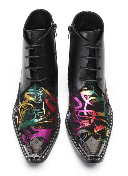 Men‘s  Colorful Abstract Print Ankle Western Oxfords Boots