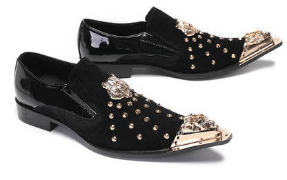 Mens Suede Leather Casual Dress Gold Western Loafers