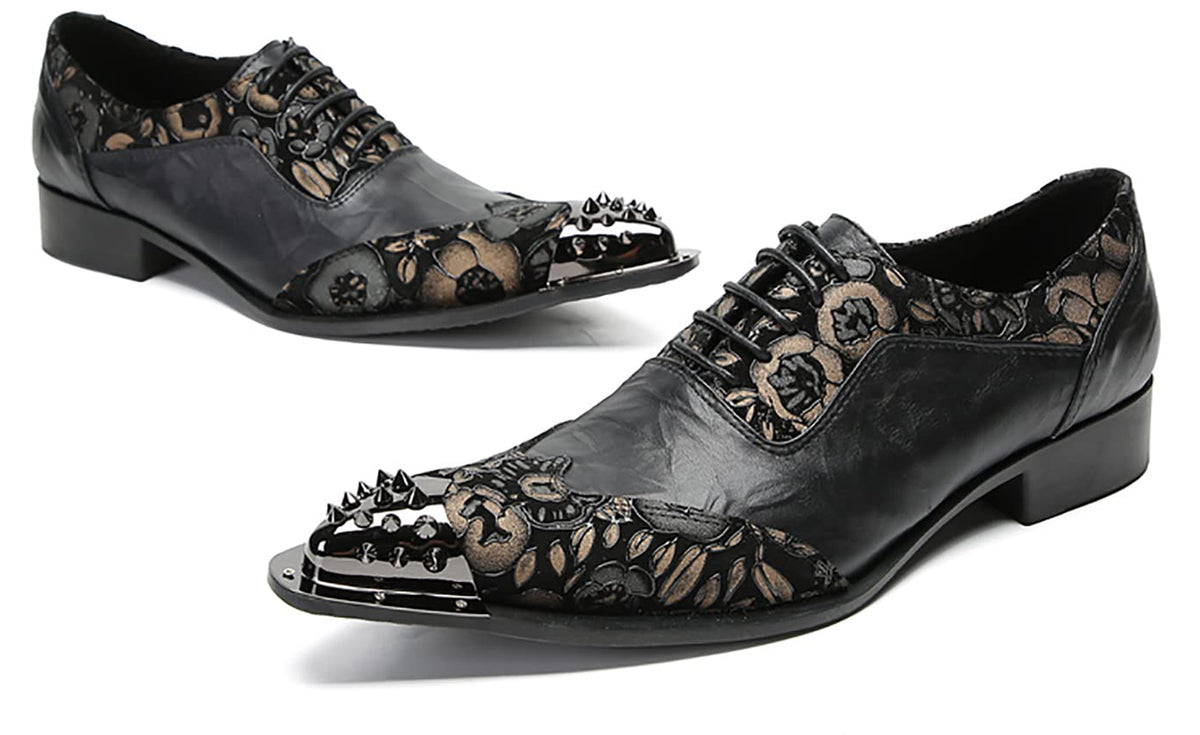Mens Genunie Leathe Party Dress Casual Two Tone Metal Wingtip Toe Western Oxfords