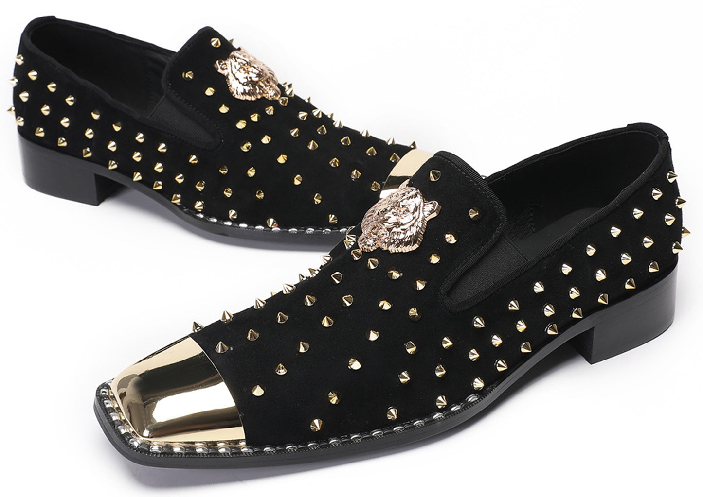 Mens Gold Glitter Rhinestone Suede Western Loafers