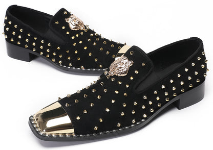 Mens Gold Glitter Rhinestone Suede Western Loafers