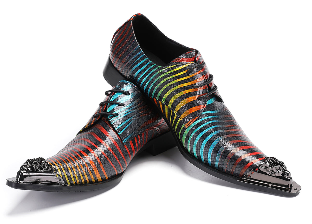 Mens Disco Party Metal Pionted Toe Tuxedo Western Oxfords