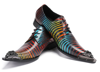 Mens Disco Party Metal Pionted Toe Tuxedo Western Oxfords