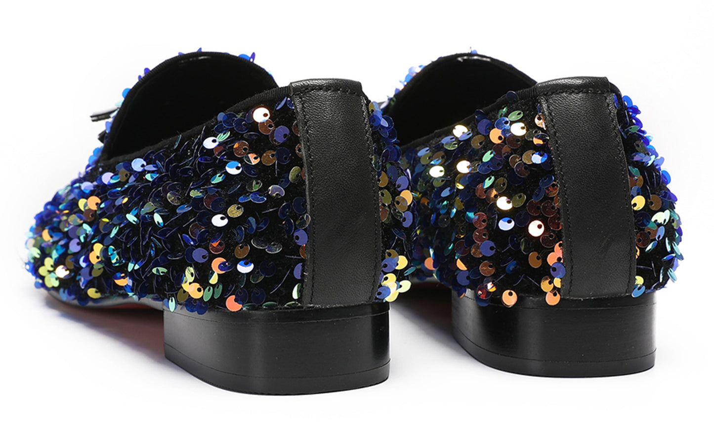Mens Glitter Sequins Tassels Prom Party Western Loafers