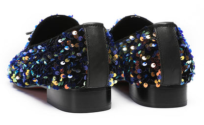 Mens Glitter Sequins Tassels Prom Party Western Loafers