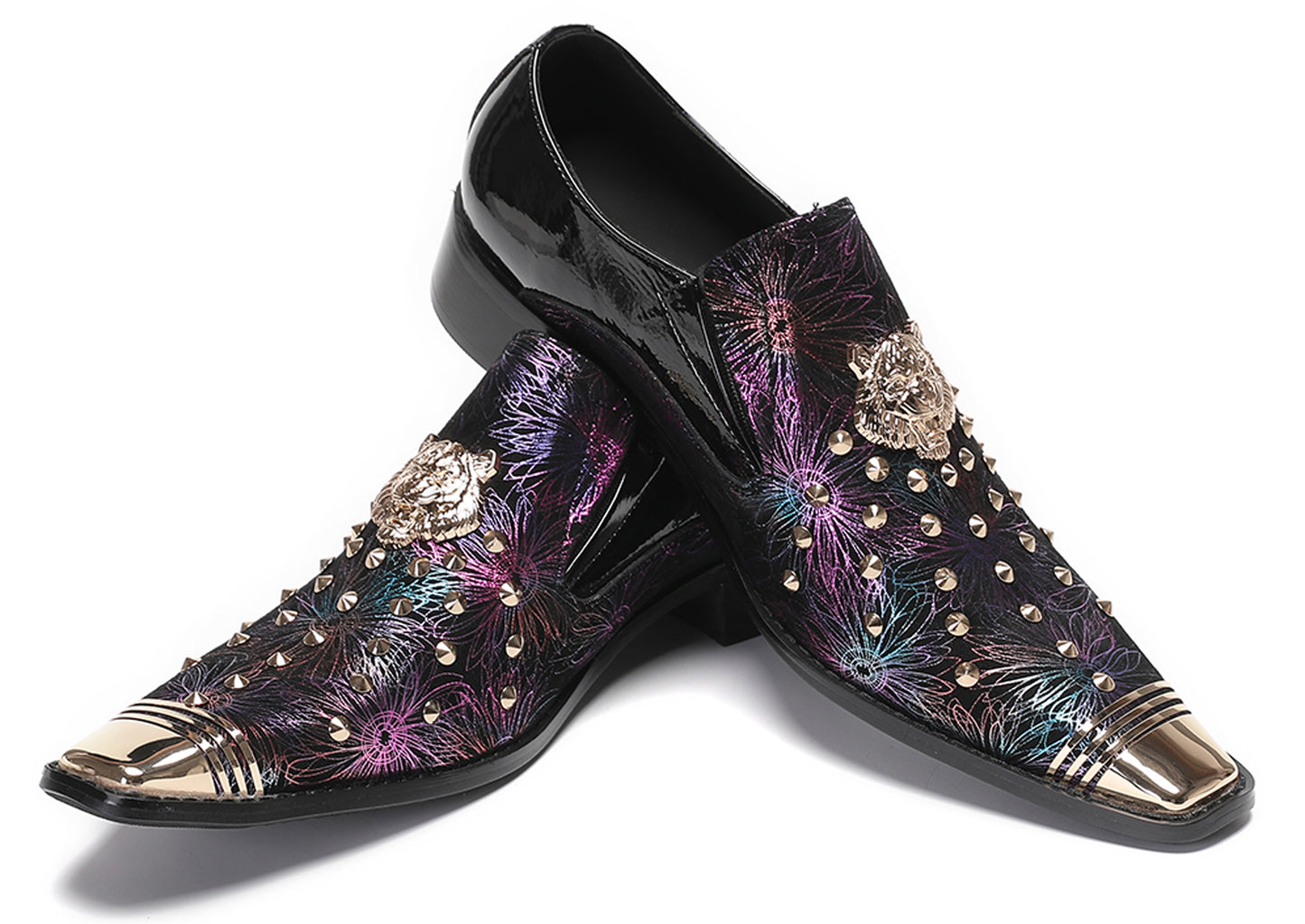 Mens Genuine Leather Slip On Glitter Sequins Western Loafers
