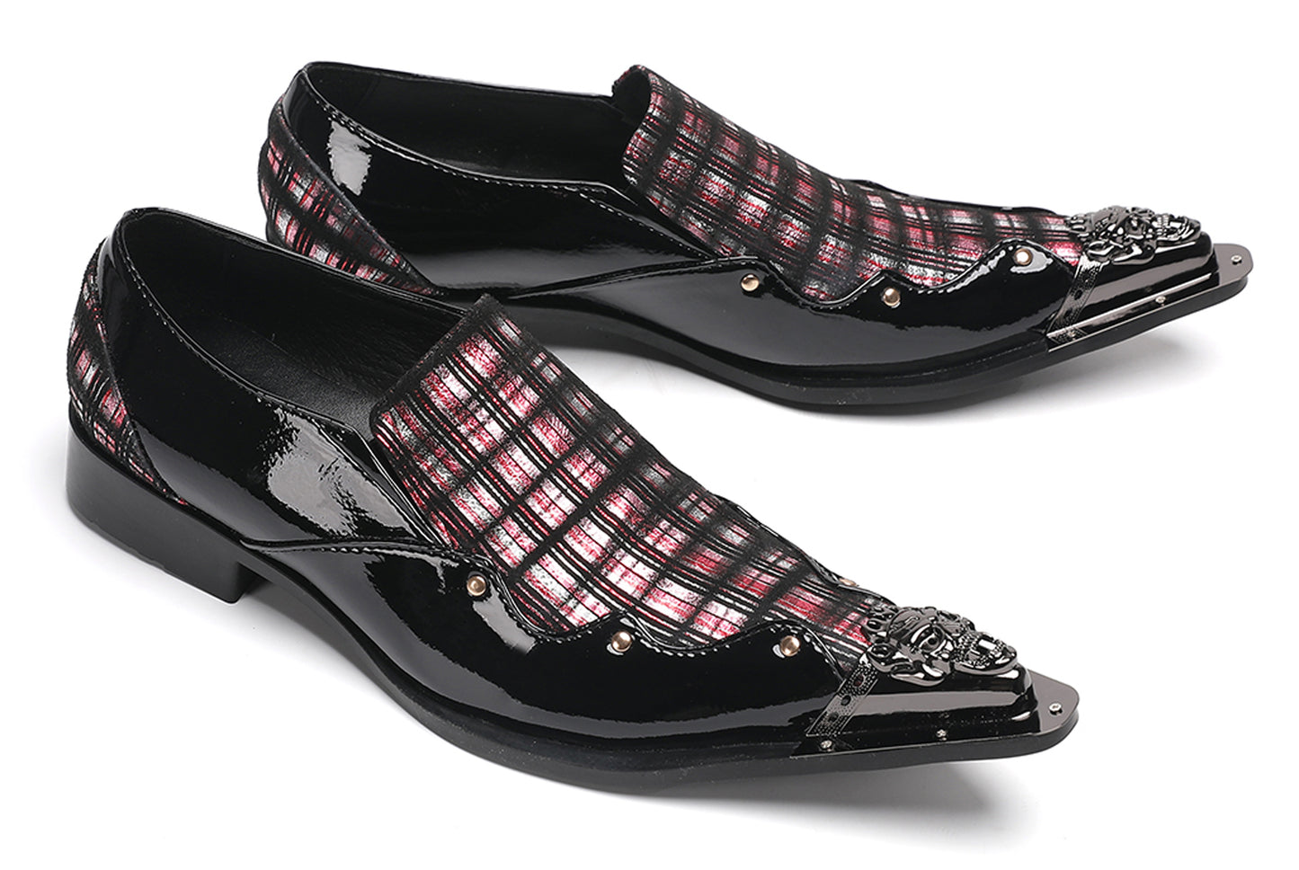 Mens Metallic Toe Unique Tartan Design Plaid Western Loafers
