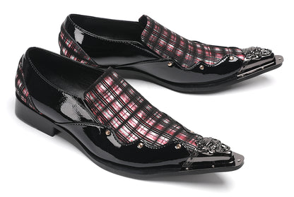 Mens Metallic Toe Unique Tartan Design Plaid Western Loafers