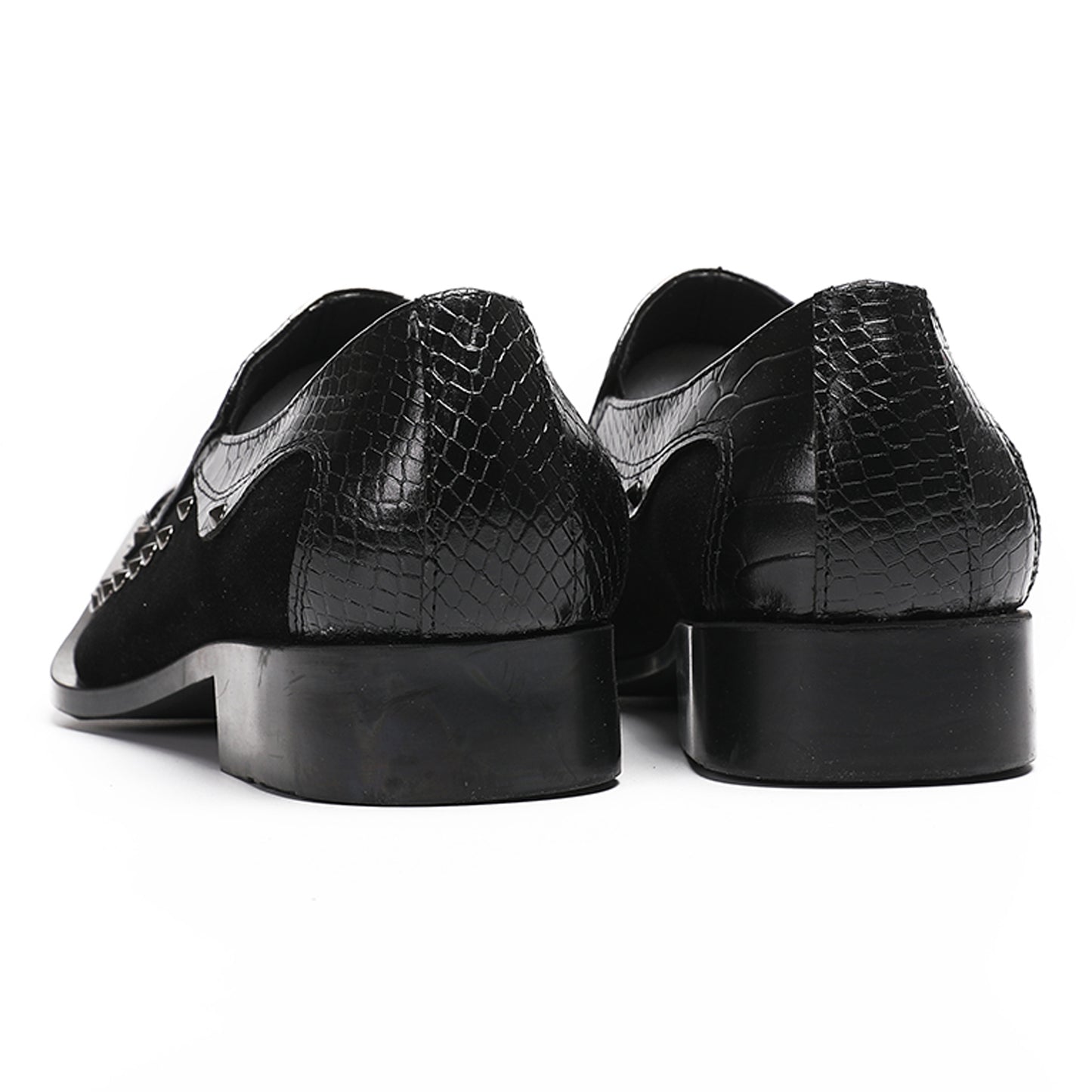 Mens Snake Embossed Leather Metal Toe Studded Loafers
