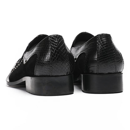 Mens Snake Embossed Leather Metal Toe Studded Loafers