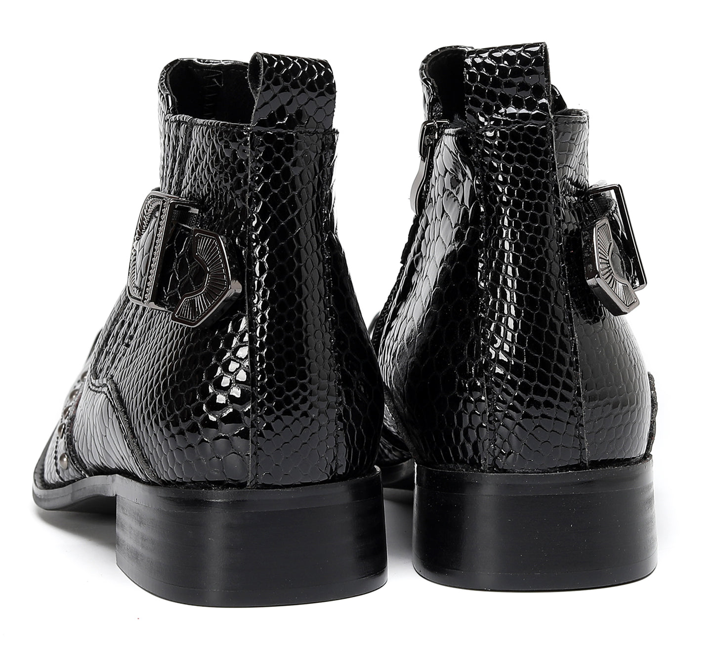 Mens Snakeskin Zipper Side Studded Buckle Western Boots
