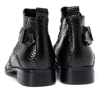 Mens Snakeskin Zipper Side Studded Buckle Western Boots