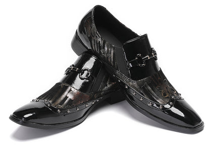 Mens Genuine Leather Two-Tone Design Party  Loafers