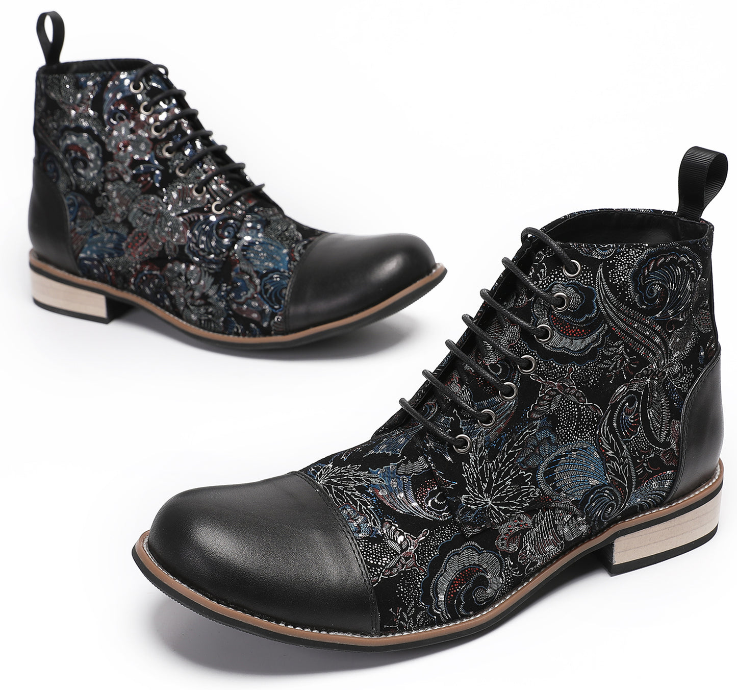 Mens Genuine Leather Embroidery Square Toe Oxfords Boots