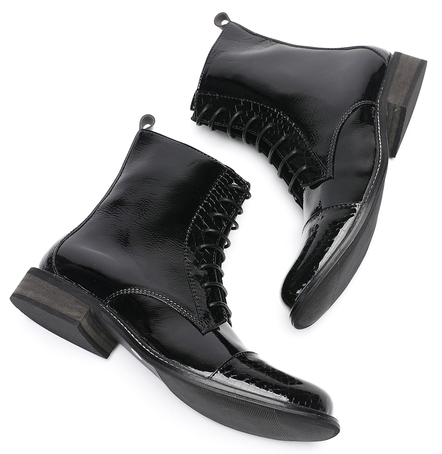 Mens  Black Glossy Patent Leather Square Toe Western Oxfords Boots