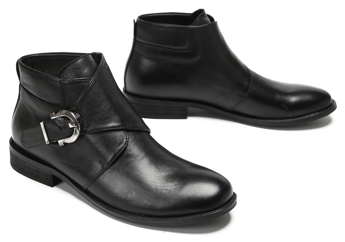 Mens Genuine Leather Buckle Rock Singer Ankles Boots