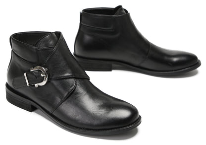 Mens Genuine Leather Buckle Rock Singer Ankles Boots