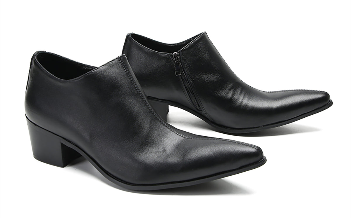 Mens Casual Dress Party Leather Zipper Pointed Toe Heel Pumps Loafers