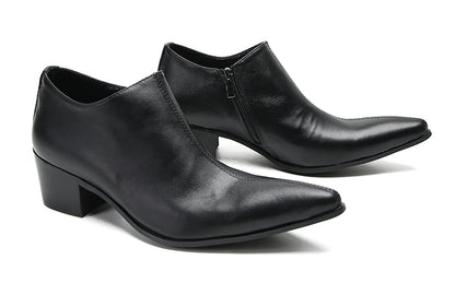 Mens Casual Dress Party Leather Zipper Pointed Toe Heel Pumps Loafers