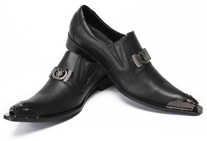 Mens Genunie Leather Casual Dress Metal Pointed Toe Western Loafers