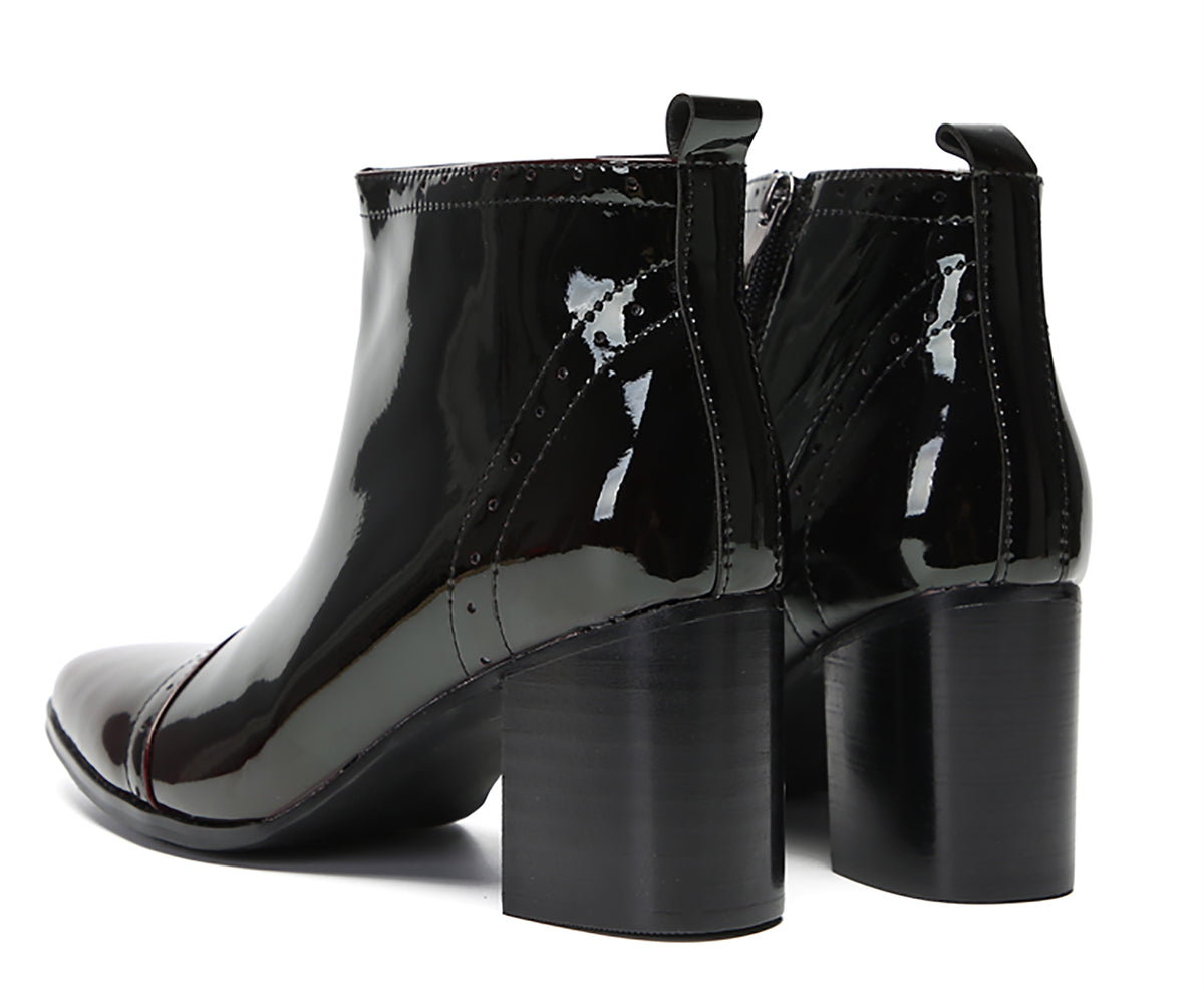 Mens Patent Leather Zipper On Side Mid Calf Heel Ankle Boots