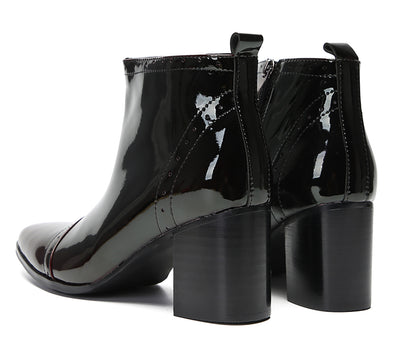 Mens Patent Leather Zipper On Side Mid Calf Heel Ankle Boots