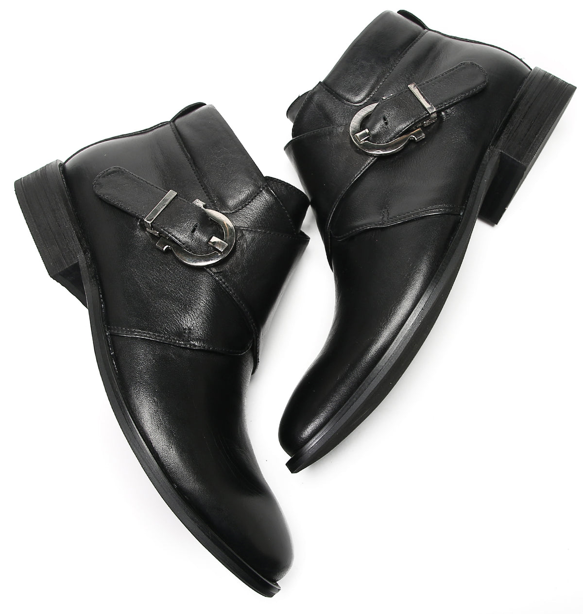 Mens Genuine Leather Buckle Rock Singer Ankles Boots