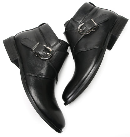 Mens Genuine Leather Buckle Rock Singer Ankles Boots