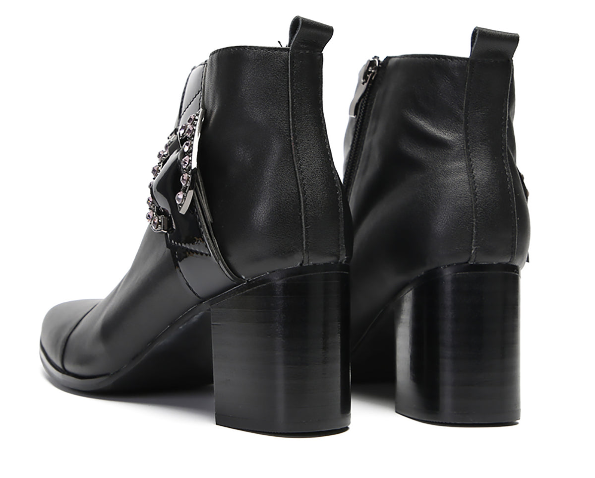 Mens Genunie Leather Beaded Buckle Heel Ankle Boots