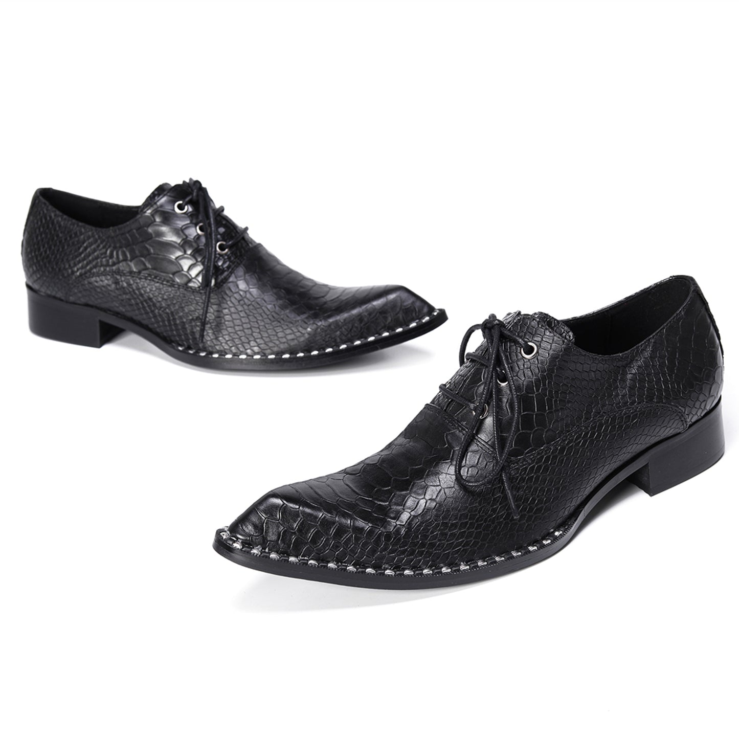 Mens Top-Grain Leather Croc-Embossed Casual Oxfords Shoes