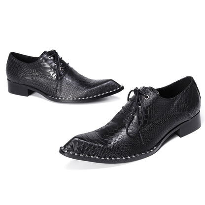 Mens Top-Grain Leather Croc-Embossed Casual Oxfords Shoes