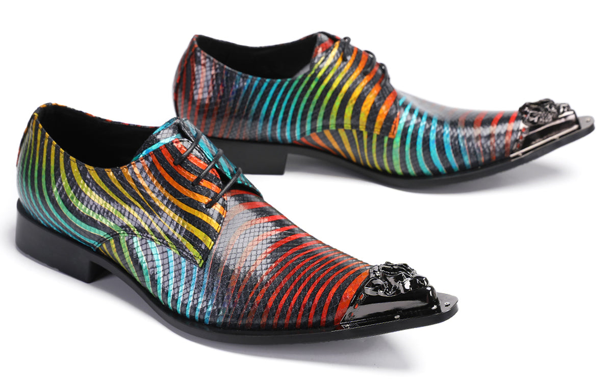 Mens Disco Party Metal Pionted Toe Tuxedo Western Oxfords