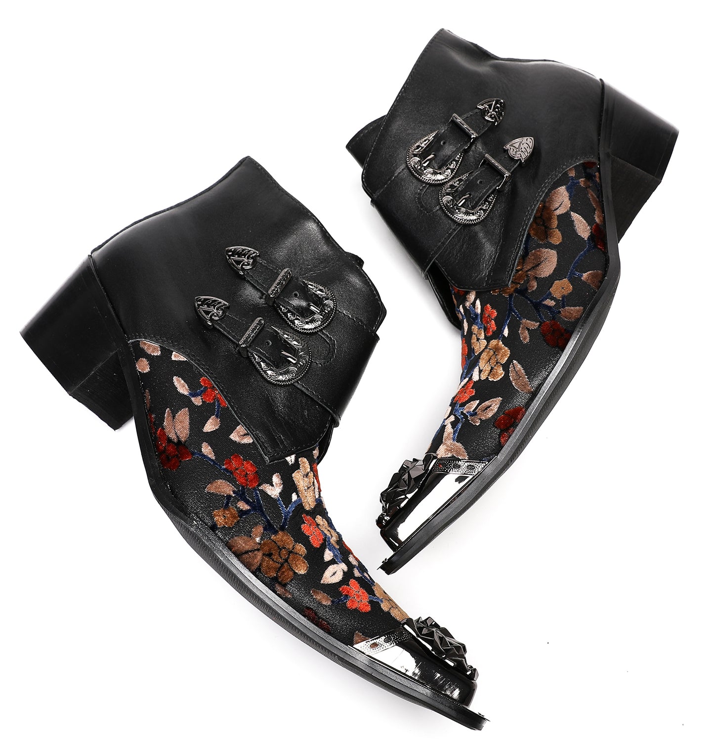 Mens Metal Pointed Toe Leather Fashion Zippe Ankle Western Boots