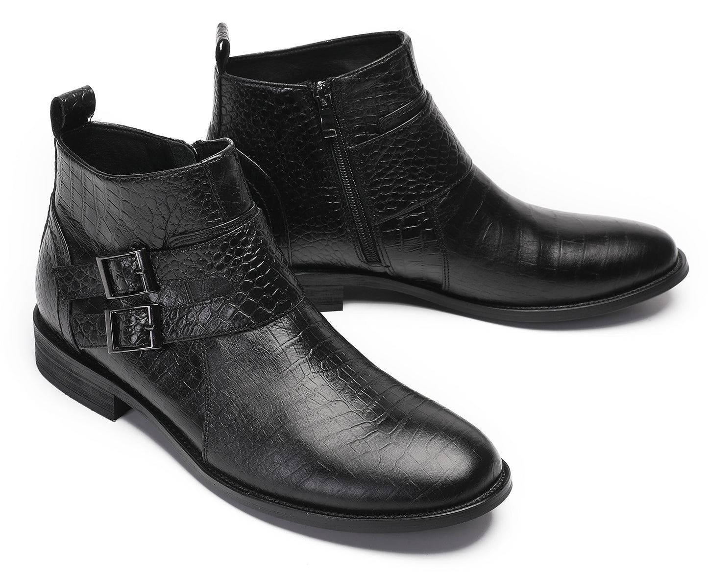 Mens Genuine Leather Dress Casual Zipper Buckles Ankle Boots