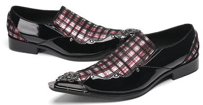 Mens Metallic Toe Unique Tartan Design Plaid Western Loafers
