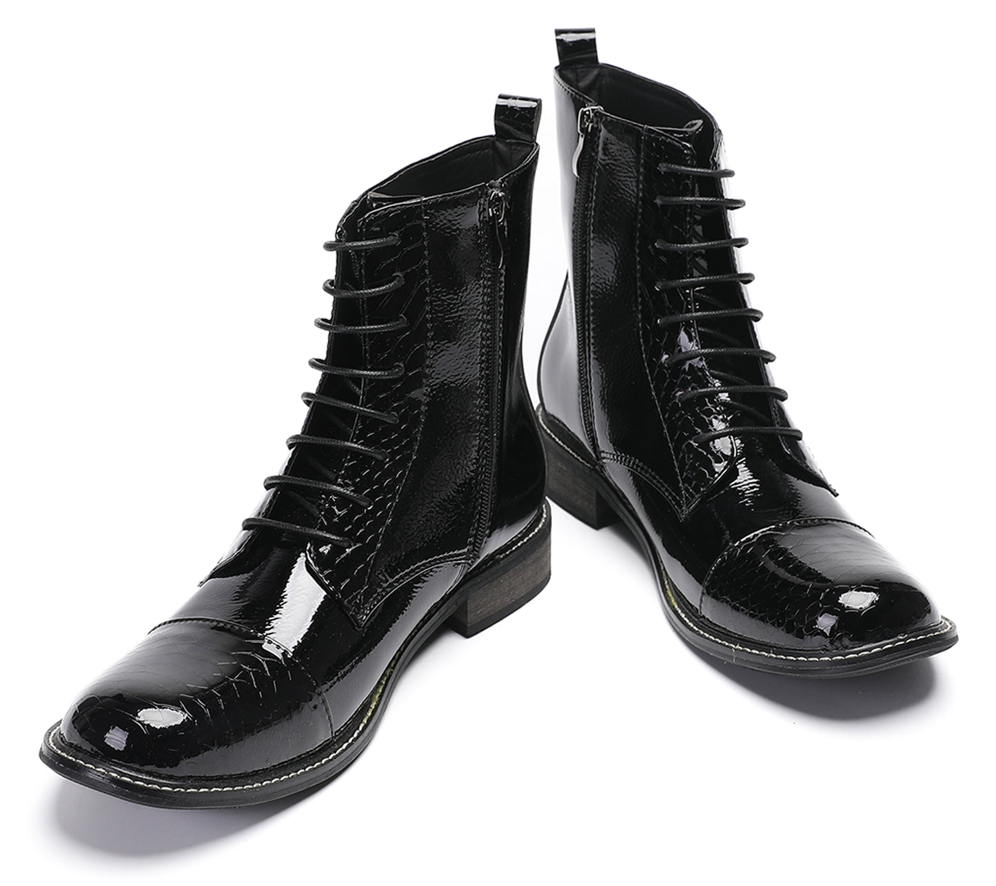 Mens  Black Glossy Patent Leather Square Toe Western Oxfords Boots