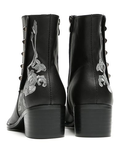 Mens Embroidered Rose Side Zip Metal Toe Cowboy Western Boots