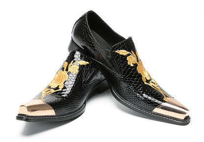 Mens Embroidered Gold Metal Toe Dress Western Loafers