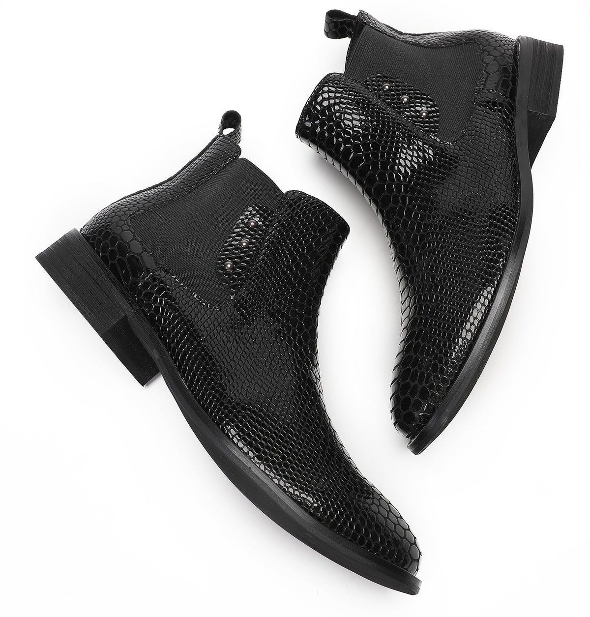 Mens Snakeskin Pattern Genuine Leather Zipper Beads Ankles Boots