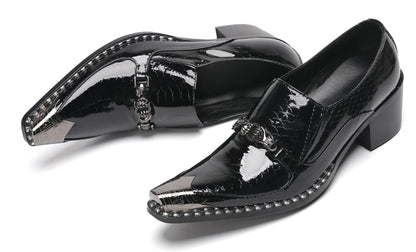 Mens Metal Pointed Toe Block Heel Party Western Loafers