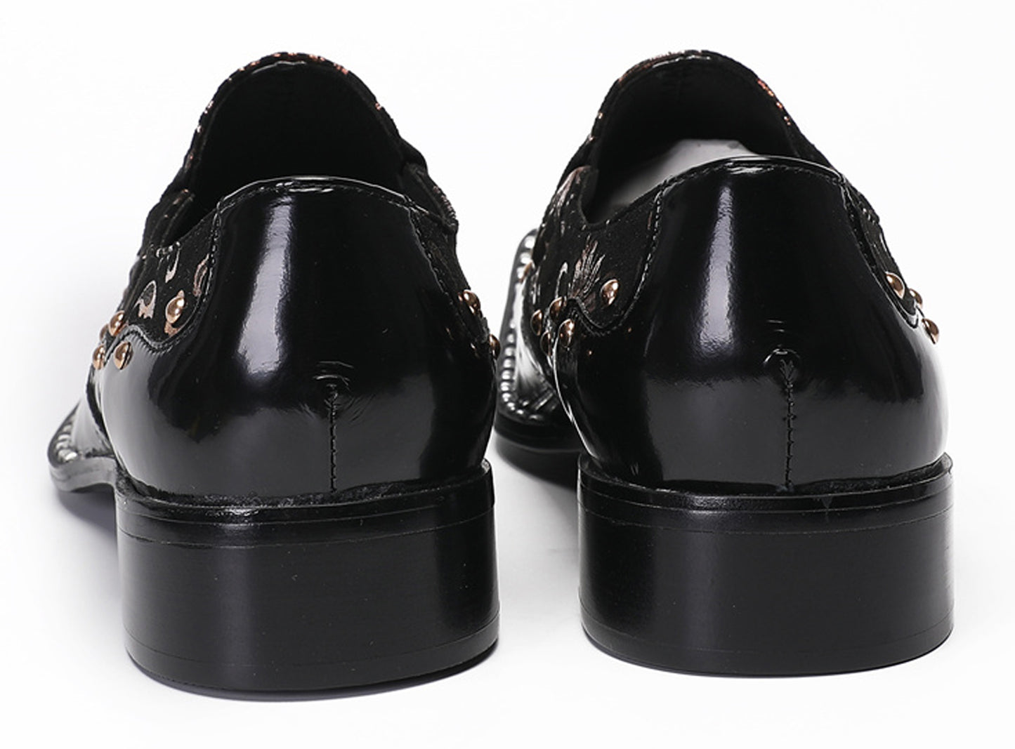 Mens Genuine Leather Gold Beads Metal Square Toe Western Loafers