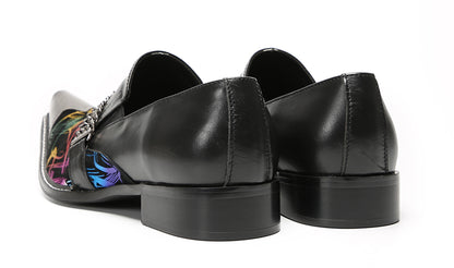 Mens Metal Pointed Cap Chain Decor Slip-On Dress Western Loafers