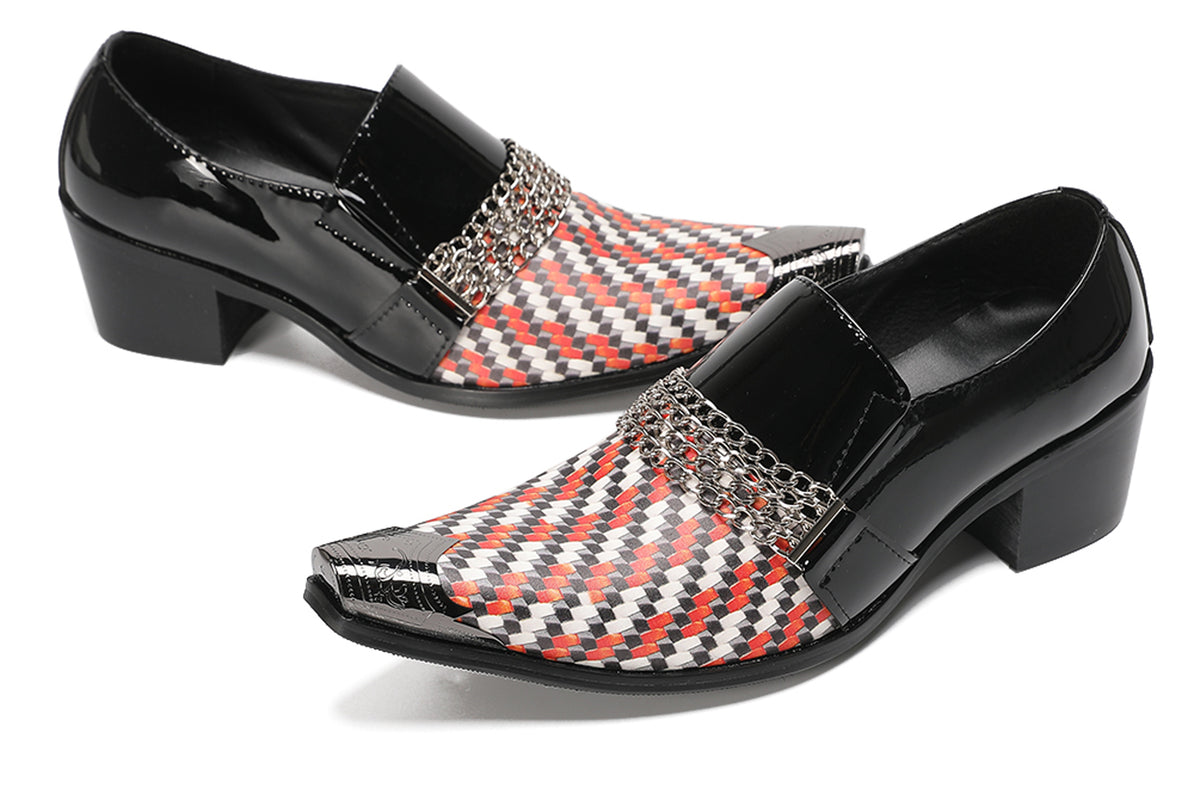 Mens Chain Color-Weave Vamp Two-Tone Western Loafers
