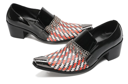 Mens Chain Color-Weave Vamp Two-Tone Western Loafers