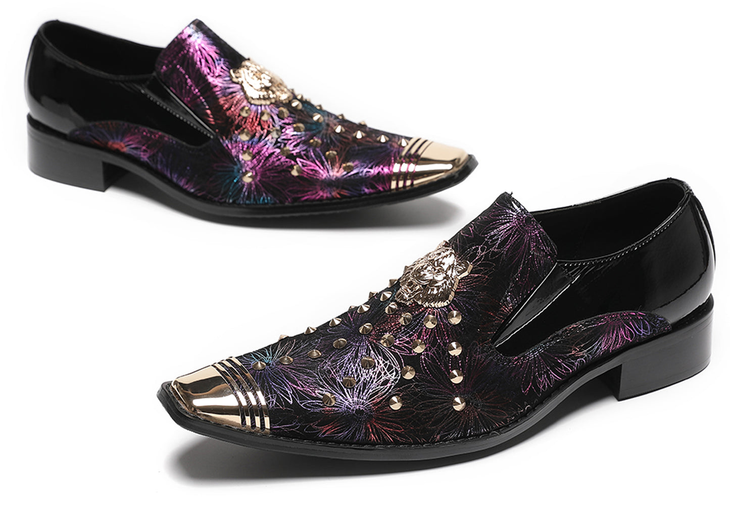 Mens Genuine Leather Slip On Glitter Sequins Western Loafers