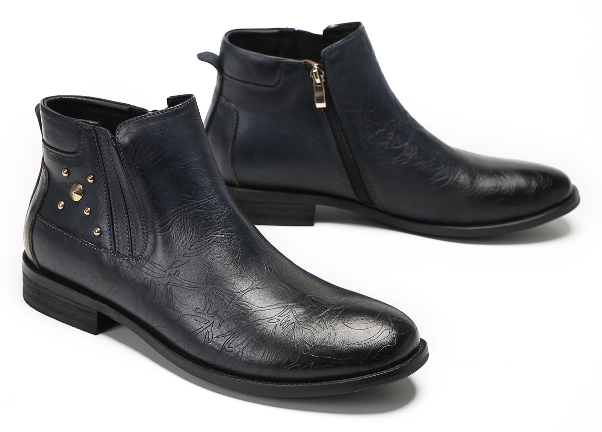 Mens Genuine Leather Zipper Beads Prom Casual Dress Ankle Boots